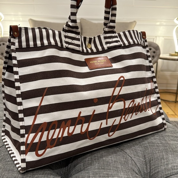 Henri Bendel Bag Large Canvas Striped Logo Tote Bag - Picture 3 of 17